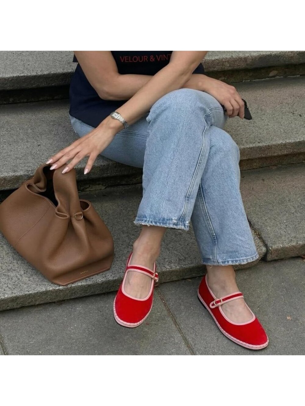 Women's Red Pink Breathable Lightweight Adjustable Buckle Mary Jane Ballet Flat - Picture 6 of 7